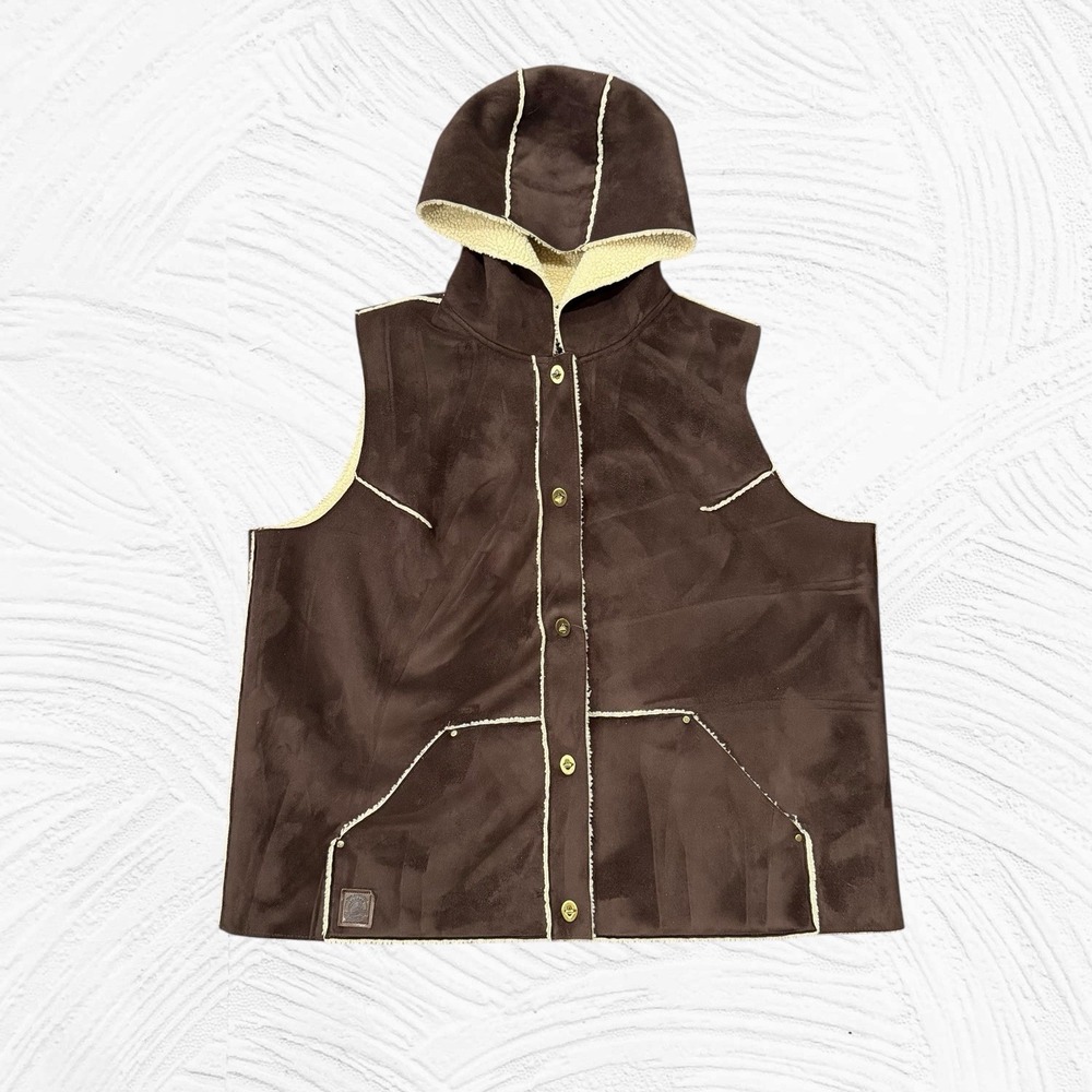 Lauren RL Dry Goods Supply Co Vest Women's 1X Brown Faux Suede Sherpa